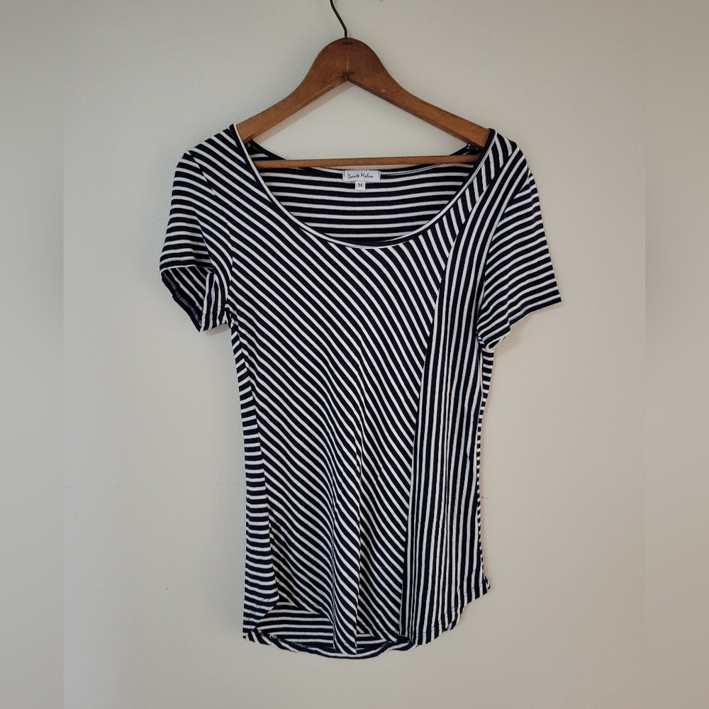 Blue white stripe fitted T